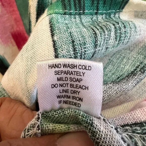 FOR CYNTHIA Linen Blend Lagenlook Tunic Dress Abstract Ikat High Low Artwear 1X - Picture 6 of 6